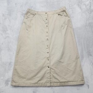 Vintage TY Wear Skirt Womens 20W Beige Twill A-Line Midi Button Front Pockets